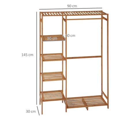 Coat Rack Wardrobe Stand with Clothes Rail, Shoe Shelf, Shelf, Wardrobe Made of Bamboo for Bedroom, Exhibitions, Laundry Room, Natural Wood