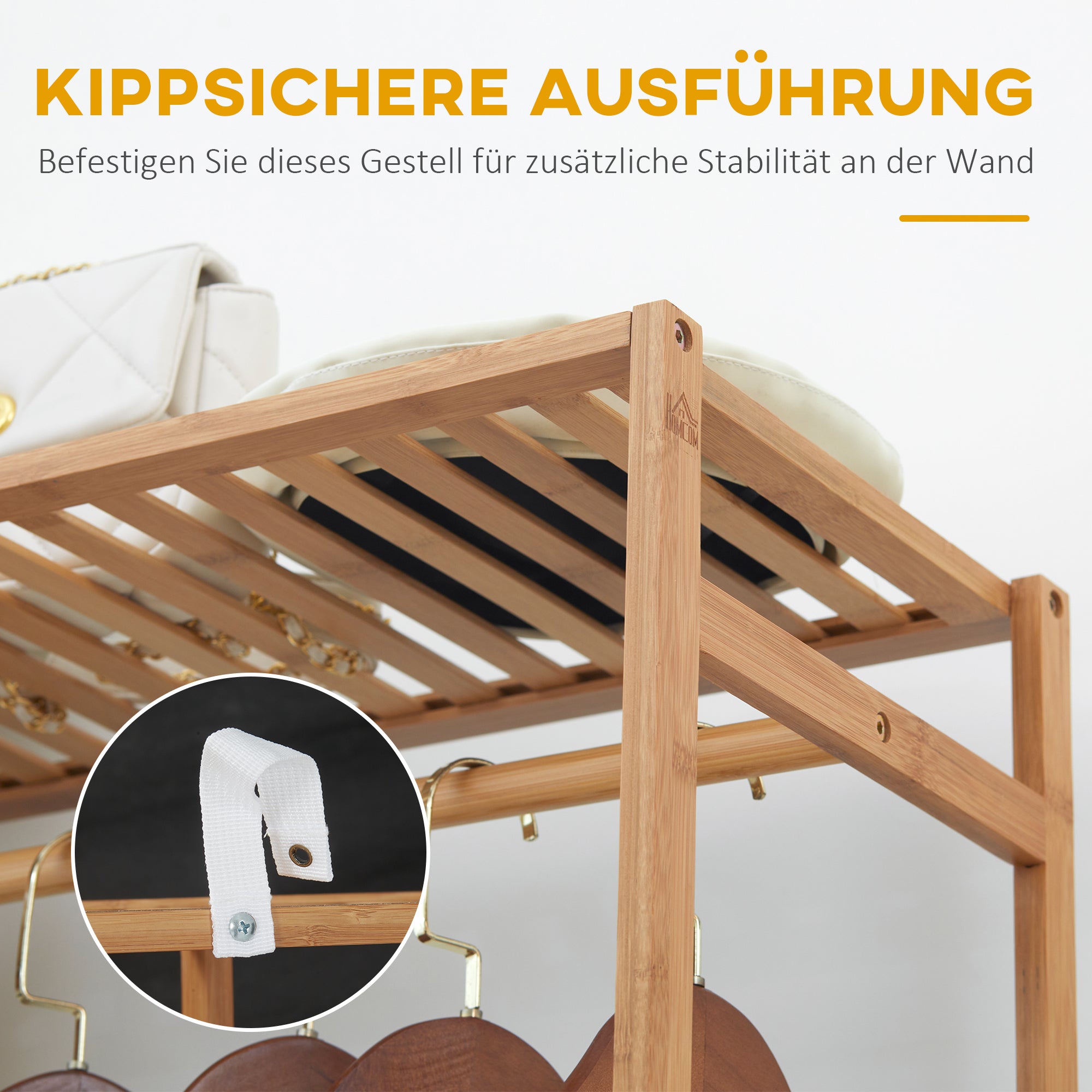 Coat Rack Wardrobe Stand with Clothes Rail, Shoe Shelf, Shelf, Wardrobe Made of Bamboo for Bedroom, Exhibitions, Laundry Room, Natural Wood