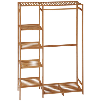 Coat Rack Wardrobe Stand with Clothes Rail, Shoe Shelf, Shelf, Wardrobe Made of Bamboo for Bedroom, Exhibitions, Laundry Room, Natural Wood