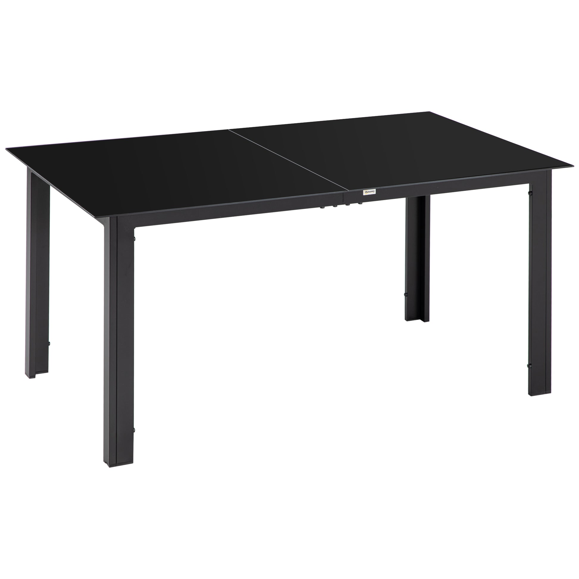 Garden Table Aluminum 150 x 90 cm Weatherproof Balcony Table with Glass Tabletop, Buffet Table Camping Table for 6 People Patio Table Outdoor Dining Table for Garden, Patio Balcony Black