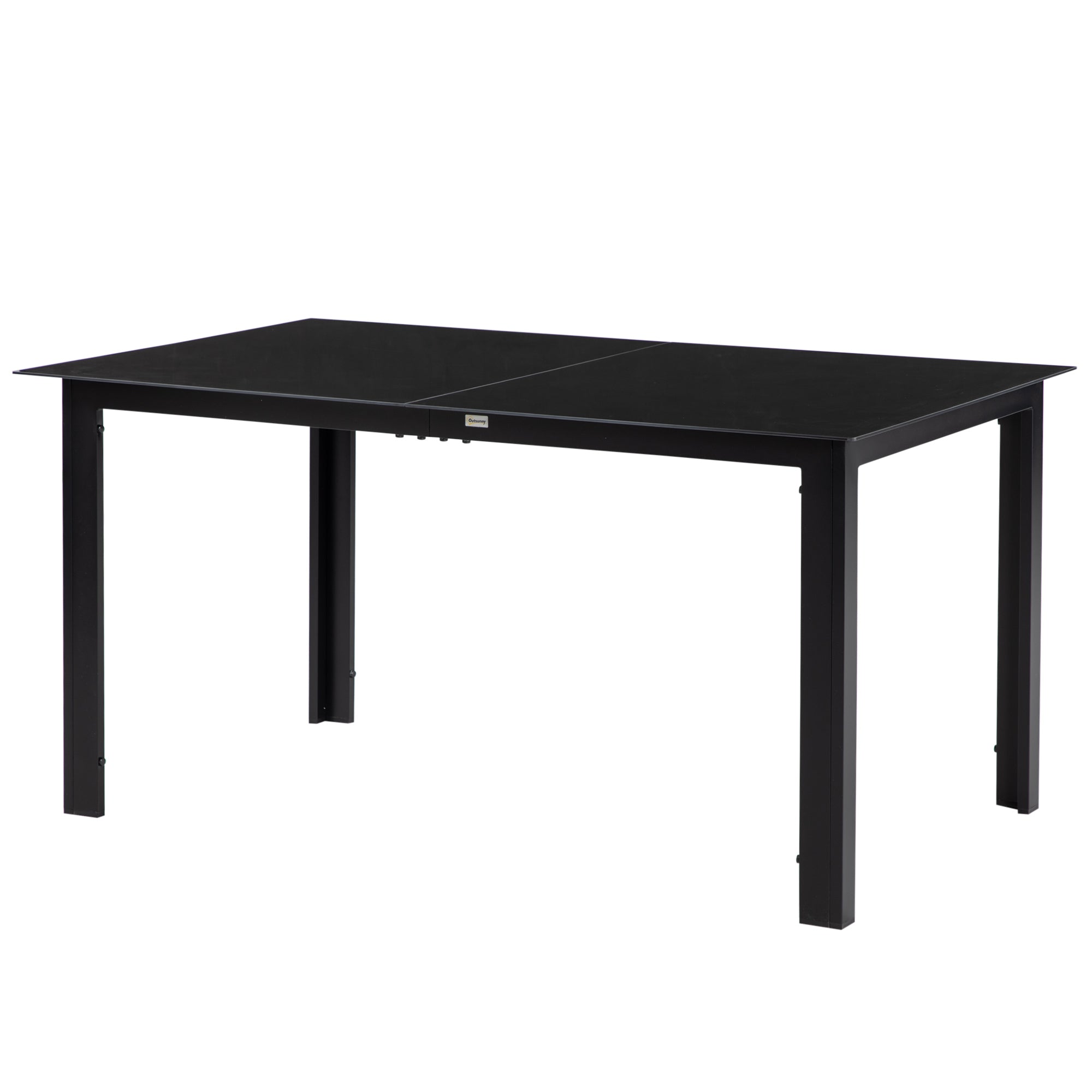 Garden Table Aluminum 150 x 90 cm Weatherproof Balcony Table with Glass Tabletop, Buffet Table Camping Table for 6 People Patio Table Outdoor Dining Table for Garden, Patio Balcony Black