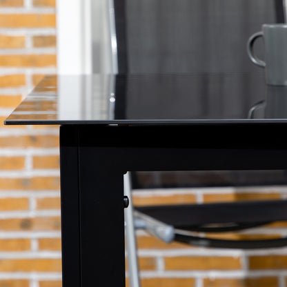 Garden Table Aluminum 150 x 90 cm Weatherproof Balcony Table with Glass Tabletop, Buffet Table Camping Table for 6 People Patio Table Outdoor Dining Table for Garden, Patio Balcony Black