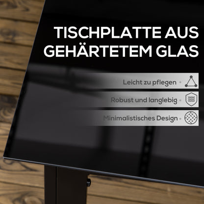 Garden Table Aluminum 150 x 90 cm Weatherproof Balcony Table with Glass Tabletop, Buffet Table Camping Table for 6 People Patio Table Outdoor Dining Table for Garden, Patio Balcony Black