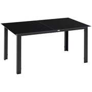 Garden Table Aluminum 150 x 90 cm Weatherproof Balcony Table with Glass Tabletop, Buffet Table Camping Table for 6 People Patio Table Outdoor Dining Table for Garden, Patio Balcony Black
