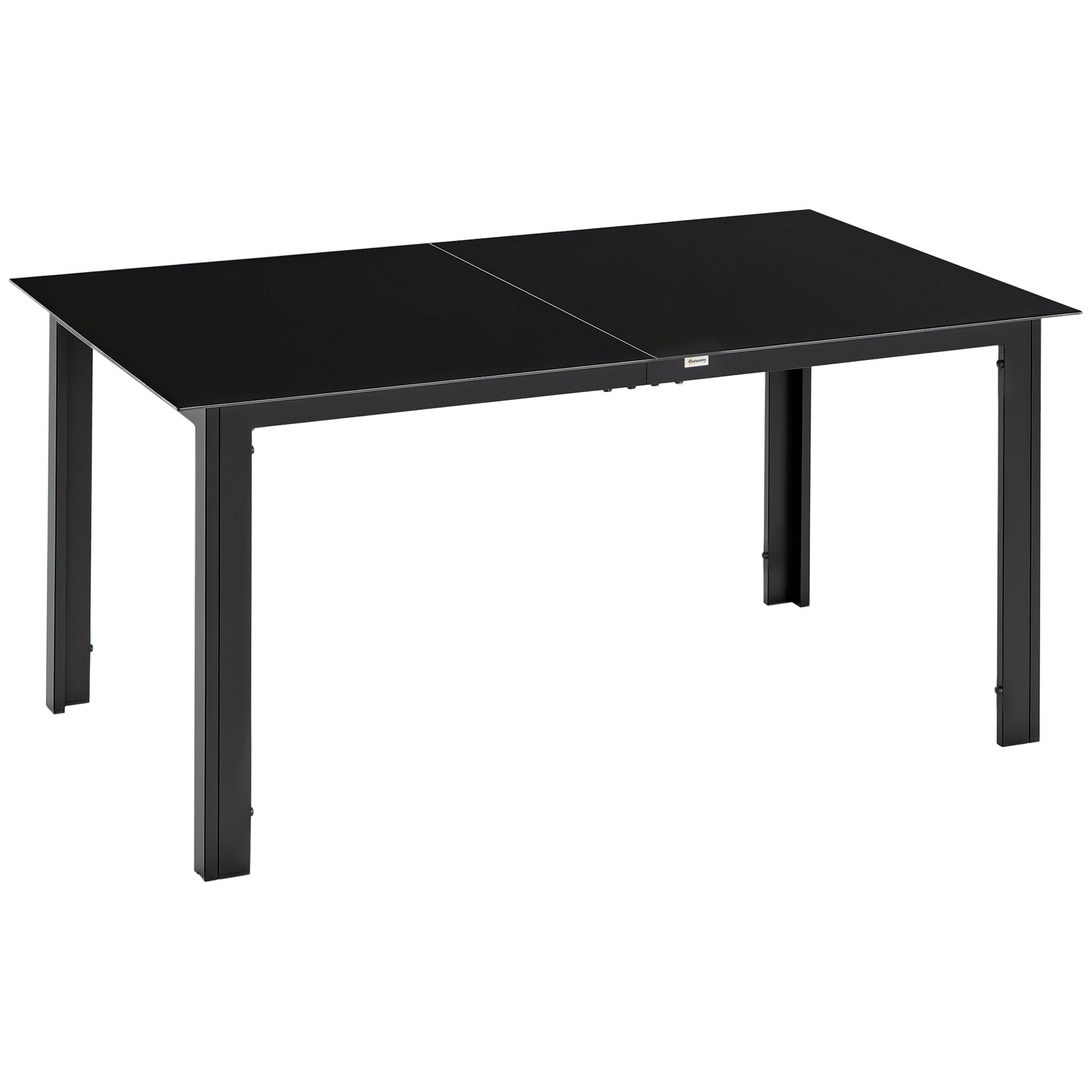 Garden Table Aluminum 150 x 90 cm Weatherproof Balcony Table with Glass Tabletop, Buffet Table Camping Table for 6 People Patio Table Outdoor Dining Table for Garden, Patio Balcony Black