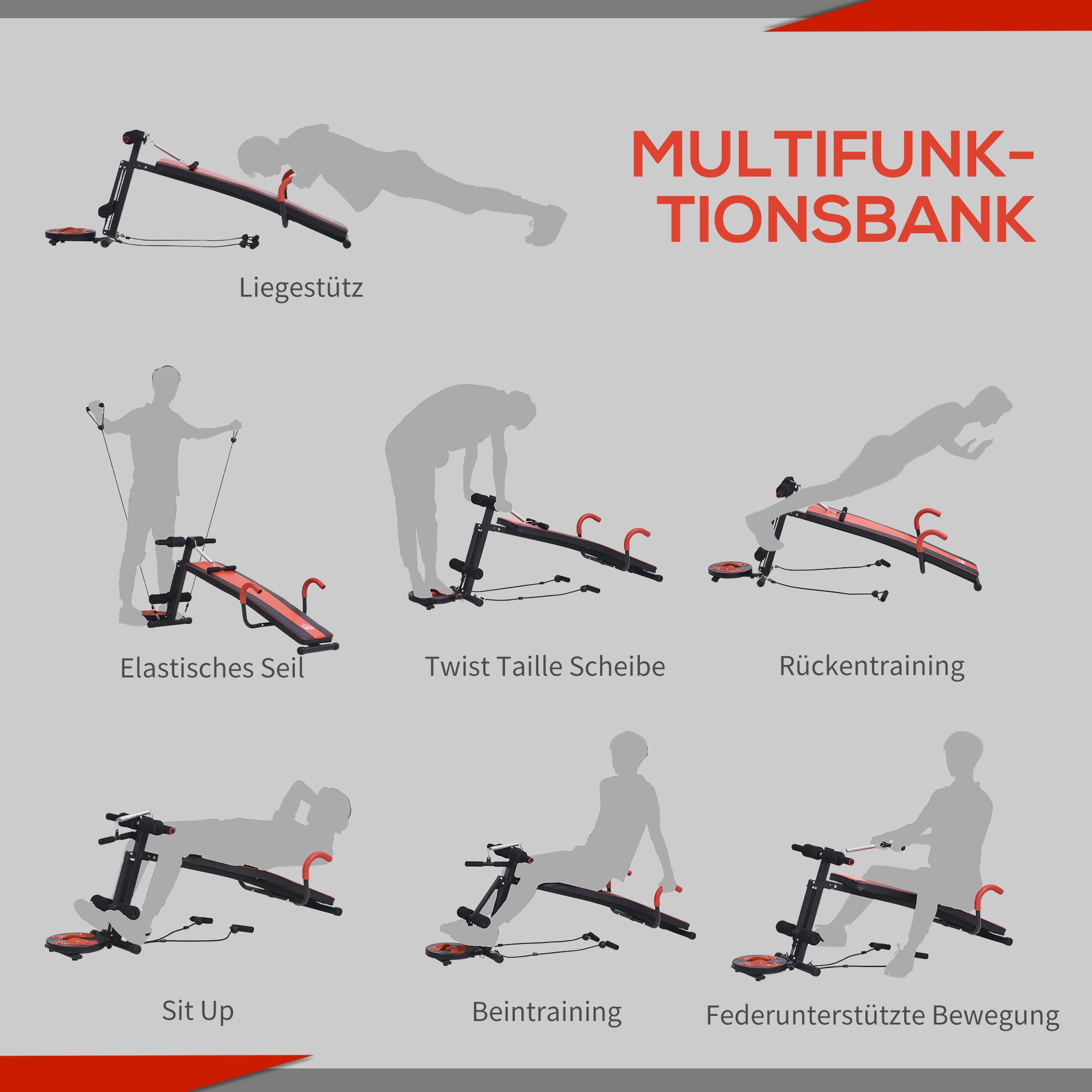 Folding Sit Up Bench Multifunctional Weight Bench with Resistance, Exercise Bench for Full Body Training Flat Incline Bench Ab Trainer for Home Gym Fitness Bench up to 120 kg