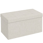 Storage Bench Ottoman, 76 x 38 x 38 cm, 84L, Foldable, End of Bed, Footrest, with Lid, for Hallway, Living Room, Tufted Linen, Cream