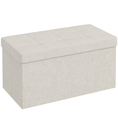 Storage Bench Ottoman, 76 x 38 x 38 cm, 84L, Foldable, End of Bed, Footrest, with Lid, for Hallway, Living Room, Tufted Linen, Cream