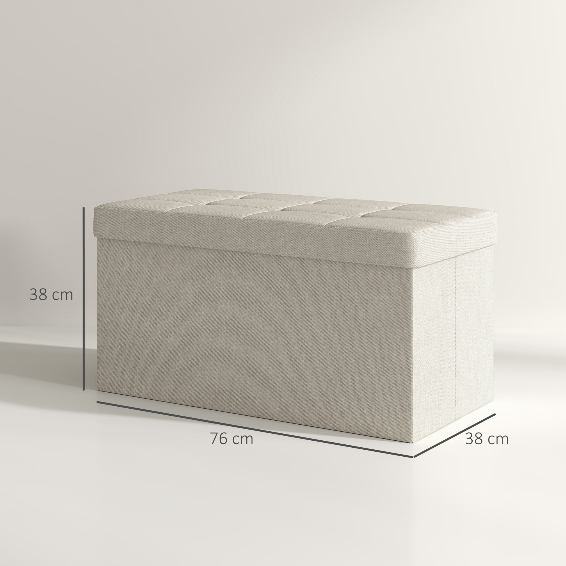 Storage Bench Ottoman, 76 x 38 x 38 cm, 84L, Foldable, End of Bed, Footrest, with Lid, for Hallway, Living Room, Tufted Linen, Cream