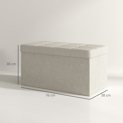 Storage Bench Ottoman, 76 x 38 x 38 cm, 84L, Foldable, End of Bed, Footrest, with Lid, for Hallway, Living Room, Tufted Linen, Cream