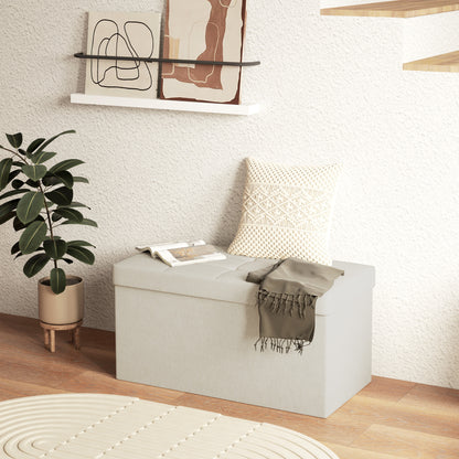 Storage Bench Ottoman, 76 x 38 x 38 cm, 84L, Foldable, End of Bed, Footrest, with Lid, for Hallway, Living Room, Tufted Linen, Cream