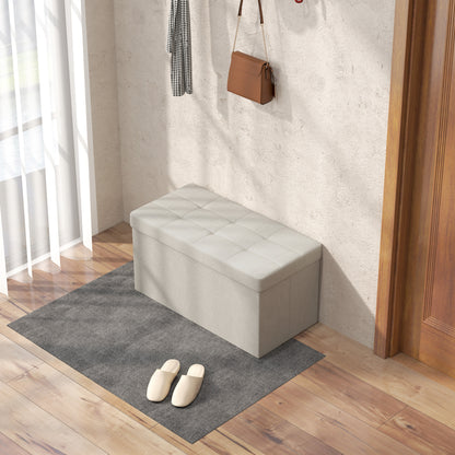 Storage Bench Ottoman, 76 x 38 x 38 cm, 84L, Foldable, End of Bed, Footrest, with Lid, for Hallway, Living Room, Tufted Linen, Cream