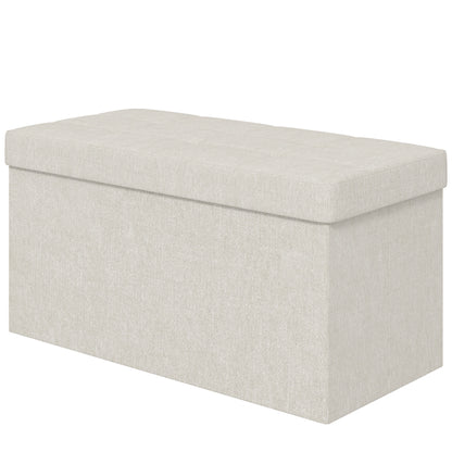 Storage Bench Ottoman, 76 x 38 x 38 cm, 84L, Foldable, End of Bed, Footrest, with Lid, for Hallway, Living Room, Tufted Linen, Cream