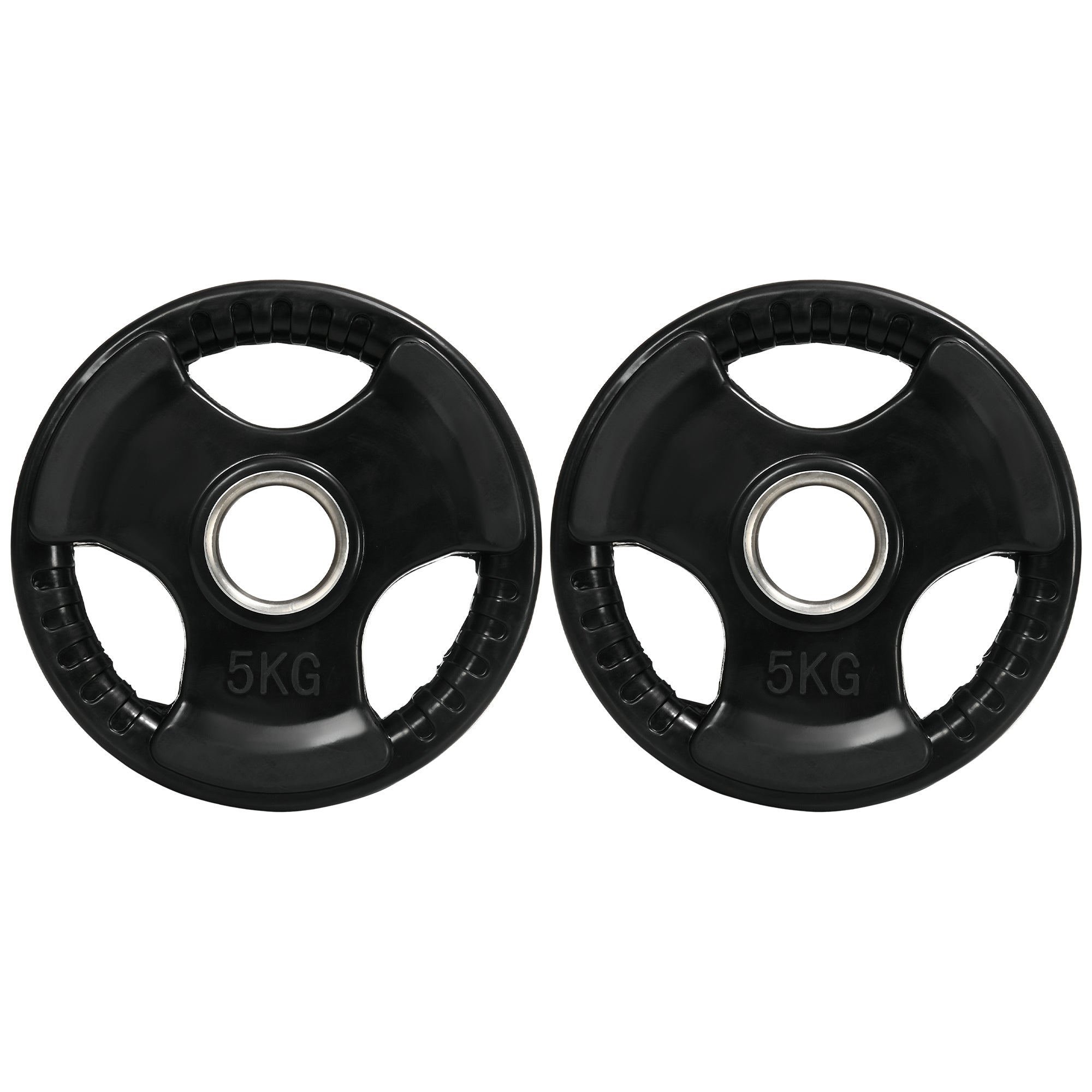 SPORTNOW Weight Plates Set of 2, Tri-Grip 2 x 5 KG Rubber Olympic Plates, floor-friendly weight plates with 5 cm bore, three handles, for weightlifting, strength training