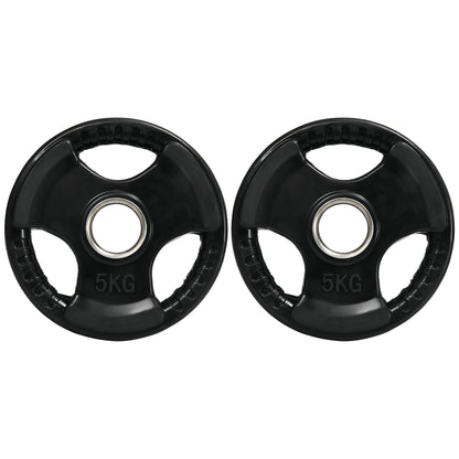 SPORTNOW Weight Plates Set of 2, Tri-Grip 2 x 5 KG Rubber Olympic Plates, floor-friendly weight plates with 5 cm bore, three handles, for weightlifting, strength training