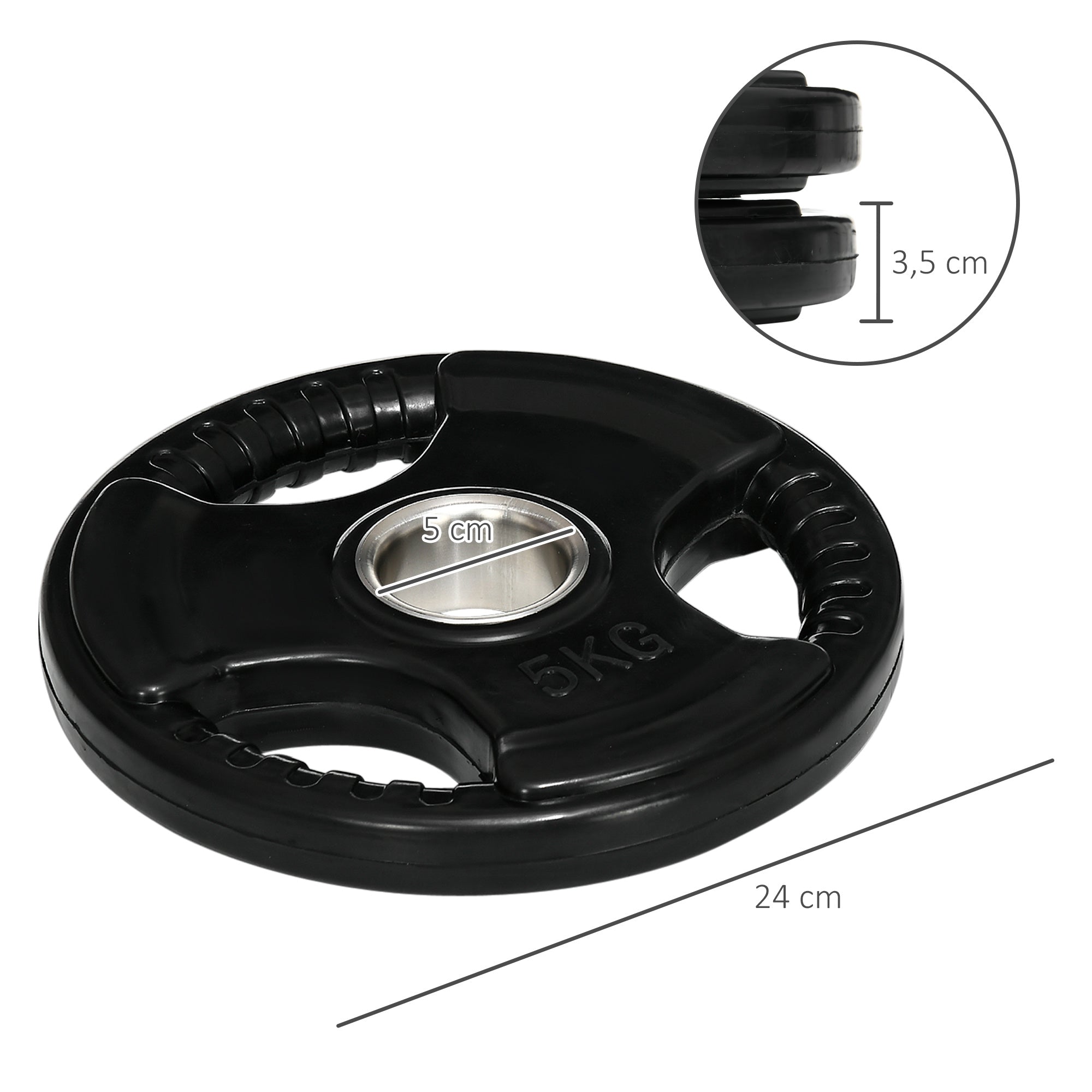 SPORTNOW Weight Plates Set of 2, Tri-Grip 2 x 5 KG Rubber Olympic Plates, floor-friendly weight plates with 5 cm bore, three handles, for weightlifting, strength training