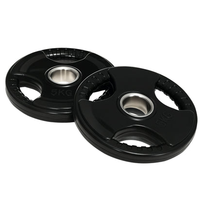 SPORTNOW Weight Plates Set of 2, Tri-Grip 2 x 5 KG Rubber Olympic Plates, floor-friendly weight plates with 5 cm bore, three handles, for weightlifting, strength training