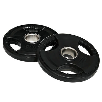 SPORTNOW Weight Plates Set of 2, Tri-Grip 2 x 5 KG Rubber Olympic Plates, floor-friendly weight plates with 5 cm bore, three handles, for weightlifting, strength training
