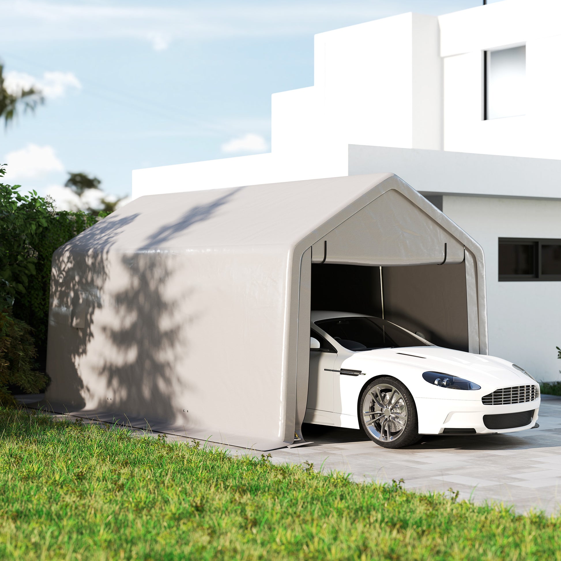 Carport Car Garage Tent 3 x 5.2 m, Outdoor Vehicle Shelter, Storage Tent with Removable Roll-Up Door, Carport for Cars, Trucks, Boats, Gray