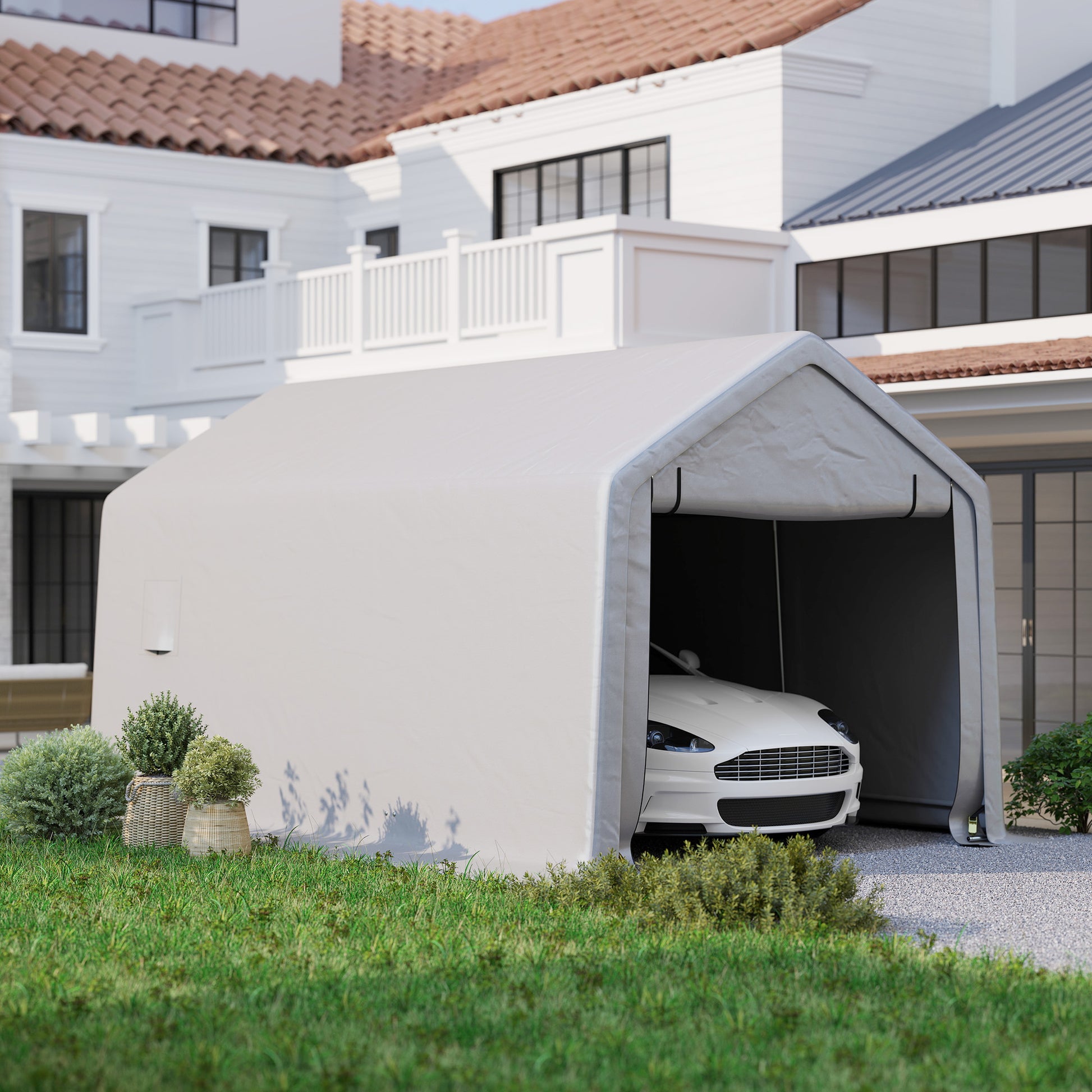 Carport Car Garage Tent 3 x 5.2 m, Outdoor Vehicle Shelter, Storage Tent with Removable Roll-Up Door, Carport for Cars, Trucks, Boats, Gray