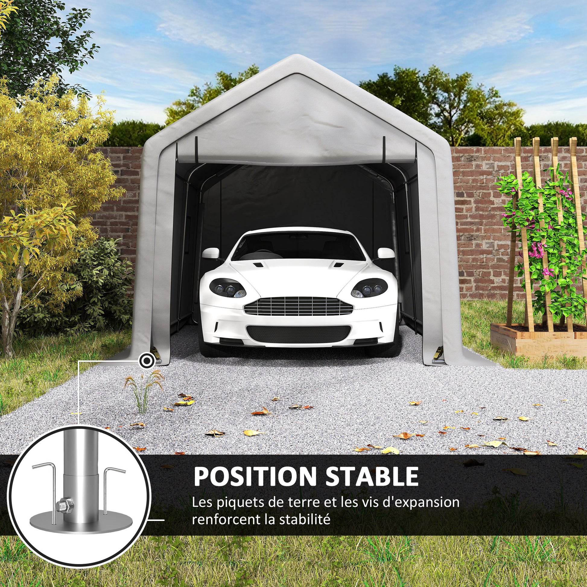 Carport Car Garage Tent 3 x 5.2 m, Outdoor Vehicle Shelter, Storage Tent with Removable Roll-Up Door, Carport for Cars, Trucks, Boats, Gray
