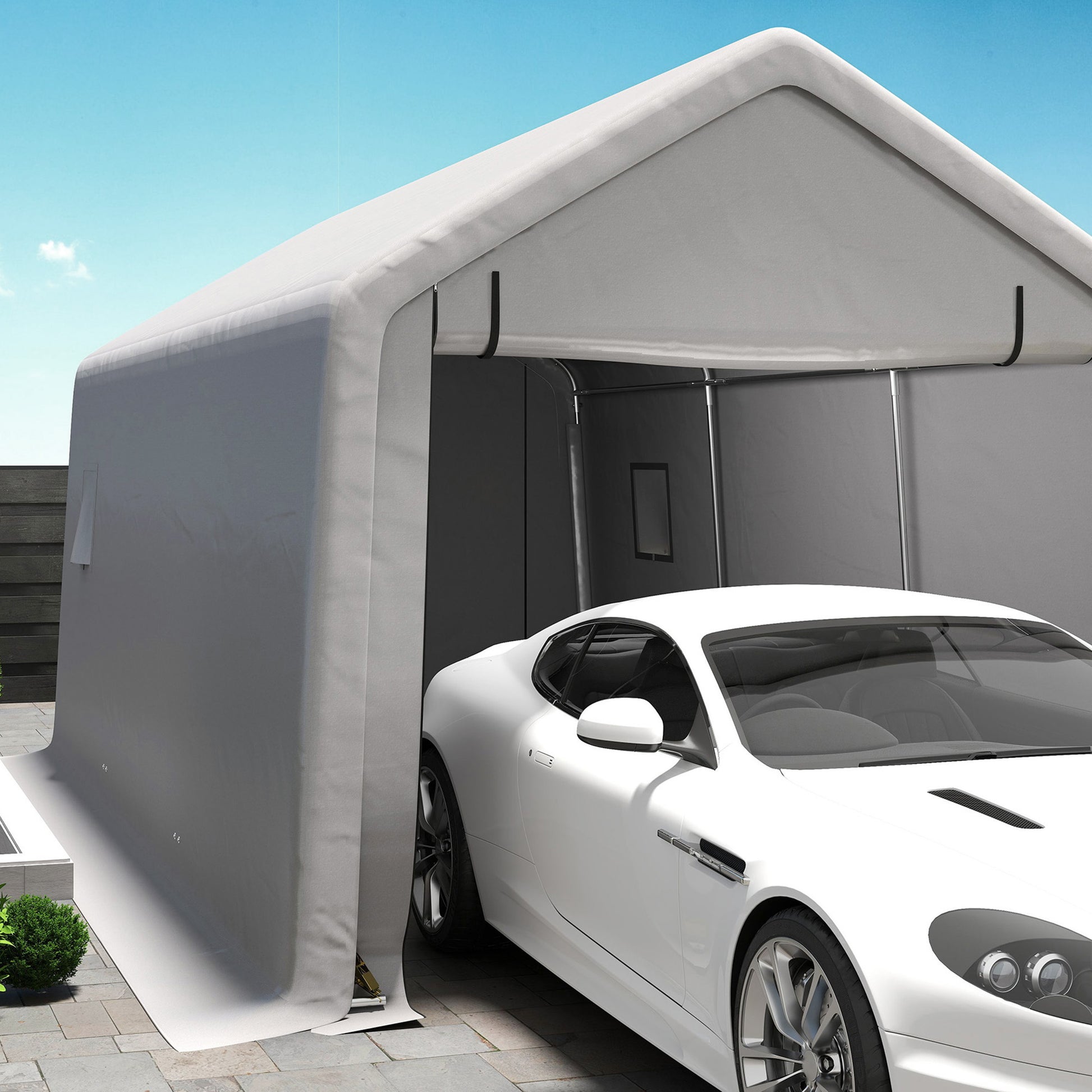 Carport Car Garage Tent 3 x 5.2 m, Outdoor Vehicle Shelter, Storage Tent with Removable Roll-Up Door, Carport for Cars, Trucks, Boats, Gray