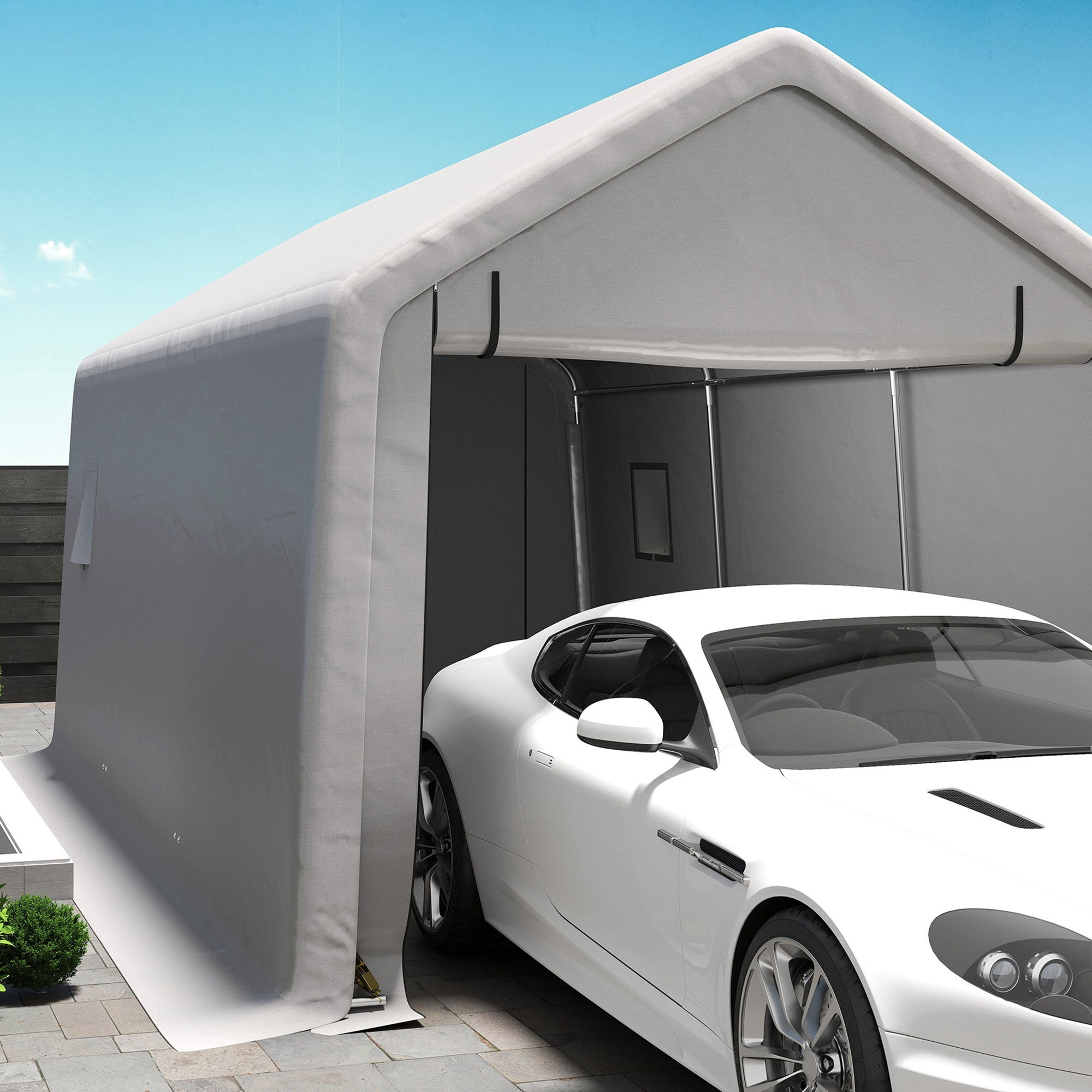 Carport Car Garage Tent 3 x 5.2 m, Outdoor Vehicle Shelter, Storage Tent with Removable Roll-Up Door, Carport for Cars, Trucks, Boats, Gray