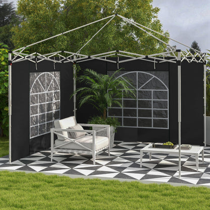 2-Piece Side Walls for Gazebo 3x3/3x6 m, Side Wall with Window and Velcro Fastener, Waterproof Oxford Fabric Side Walls, as Wind and Privacy Protection for Party Tent, Black