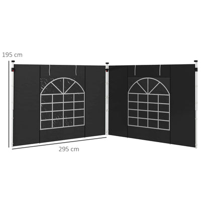 2-Piece Side Walls for Gazebo 3x3/3x6 m, Side Wall with Window and Velcro Fastener, Waterproof Oxford Fabric Side Walls, as Wind and Privacy Protection for Party Tent, Black