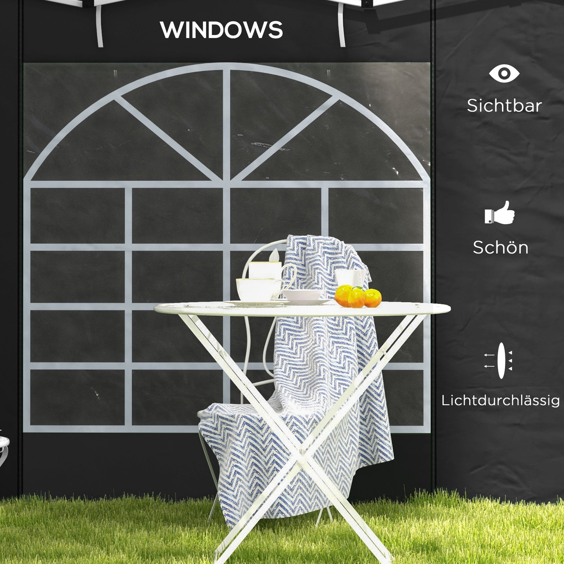 2-Piece Side Walls for Gazebo 3x3/3x6 m, Side Wall with Window and Velcro Fastener, Waterproof Oxford Fabric Side Walls, as Wind and Privacy Protection for Party Tent, Black
