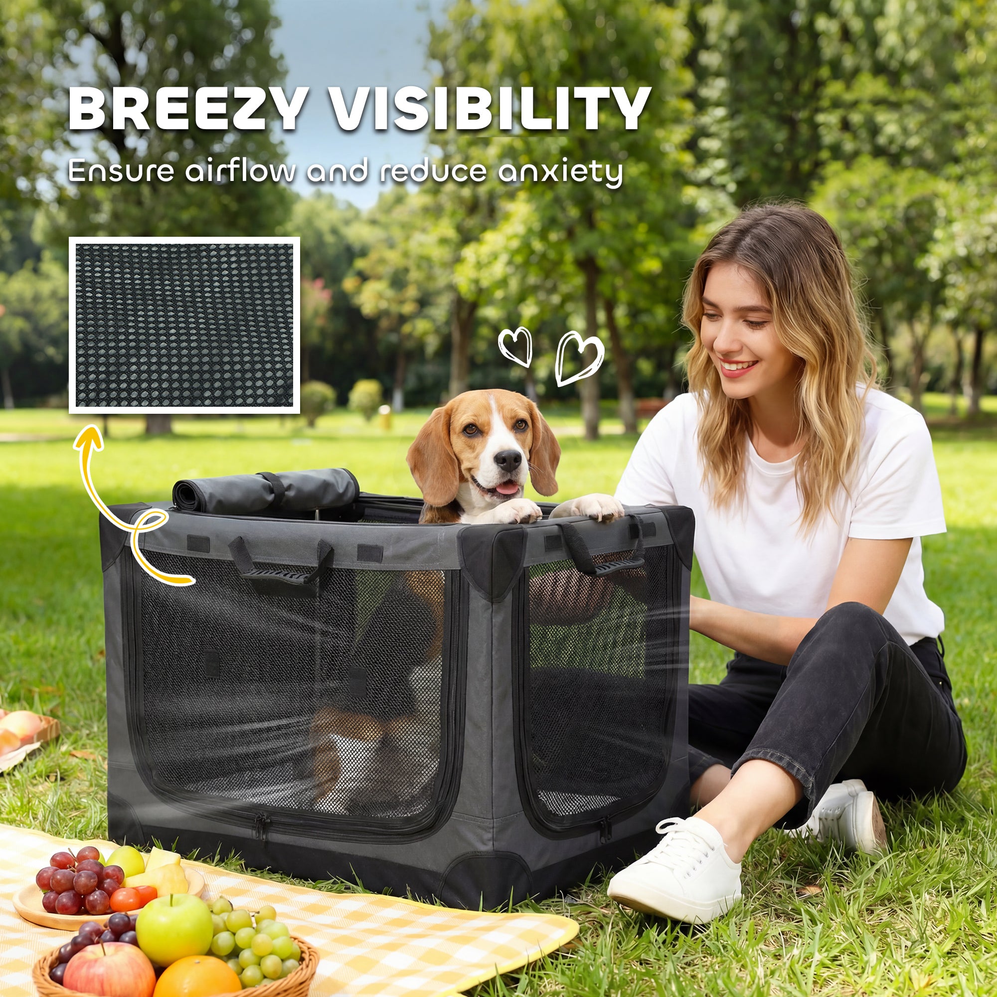 Foldable Soft Dog & Cat Carrier — Travel Crate with Cushion, Washable Cover, Breathable 600D Oxford, 30 x 21 x 21 in (76 x 54 x 54 cm), Green