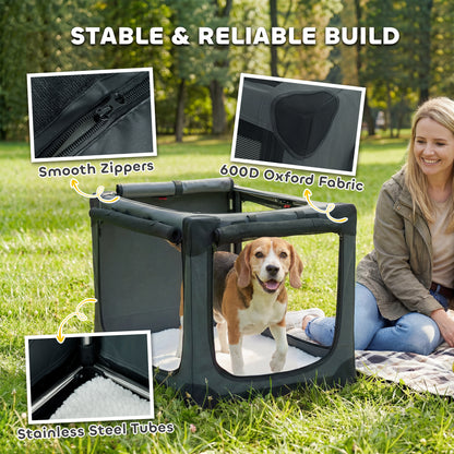 Foldable Soft Dog & Cat Carrier — Travel Crate with Cushion, Washable Cover, Breathable 600D Oxford, 30 x 21 x 21 in (76 x 54 x 54 cm), Green