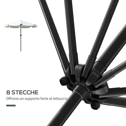 2.7m Round Garden Umbrella with Crank, Air Vent, Ruffle Edge, UV50+, Outdoor Umbrella with 8 Aluminum and Polyester Ribs, for Beach Balcony Terrace, Cream