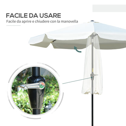 2.7m Round Garden Umbrella with Crank, Air Vent, Ruffle Edge, UV50+, Outdoor Umbrella with 8 Aluminum and Polyester Ribs, for Beach Balcony Terrace, Cream