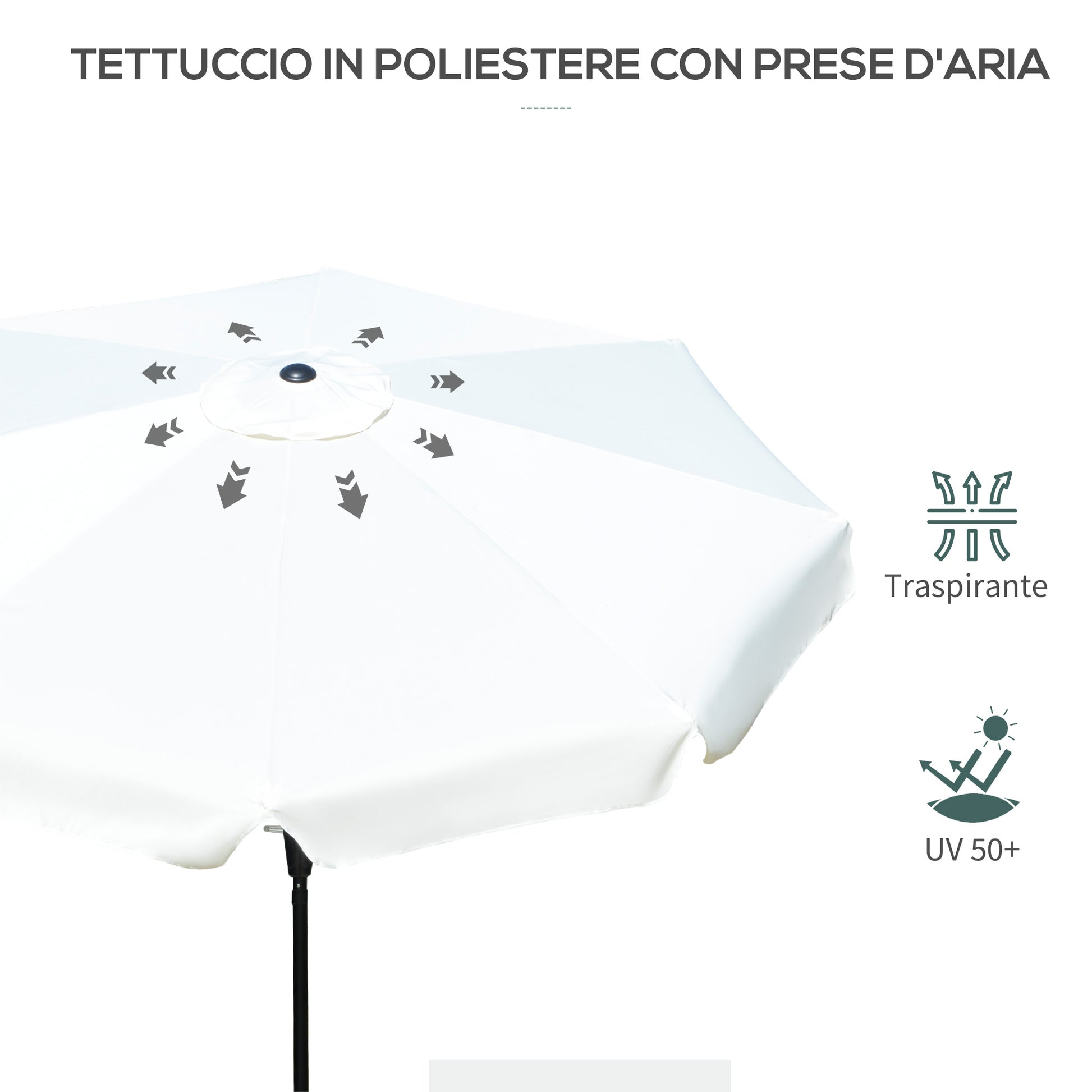 2.7m Round Garden Umbrella with Crank, Air Vent, Ruffle Edge, UV50+, Outdoor Umbrella with 8 Aluminum and Polyester Ribs, for Beach Balcony Terrace, Cream