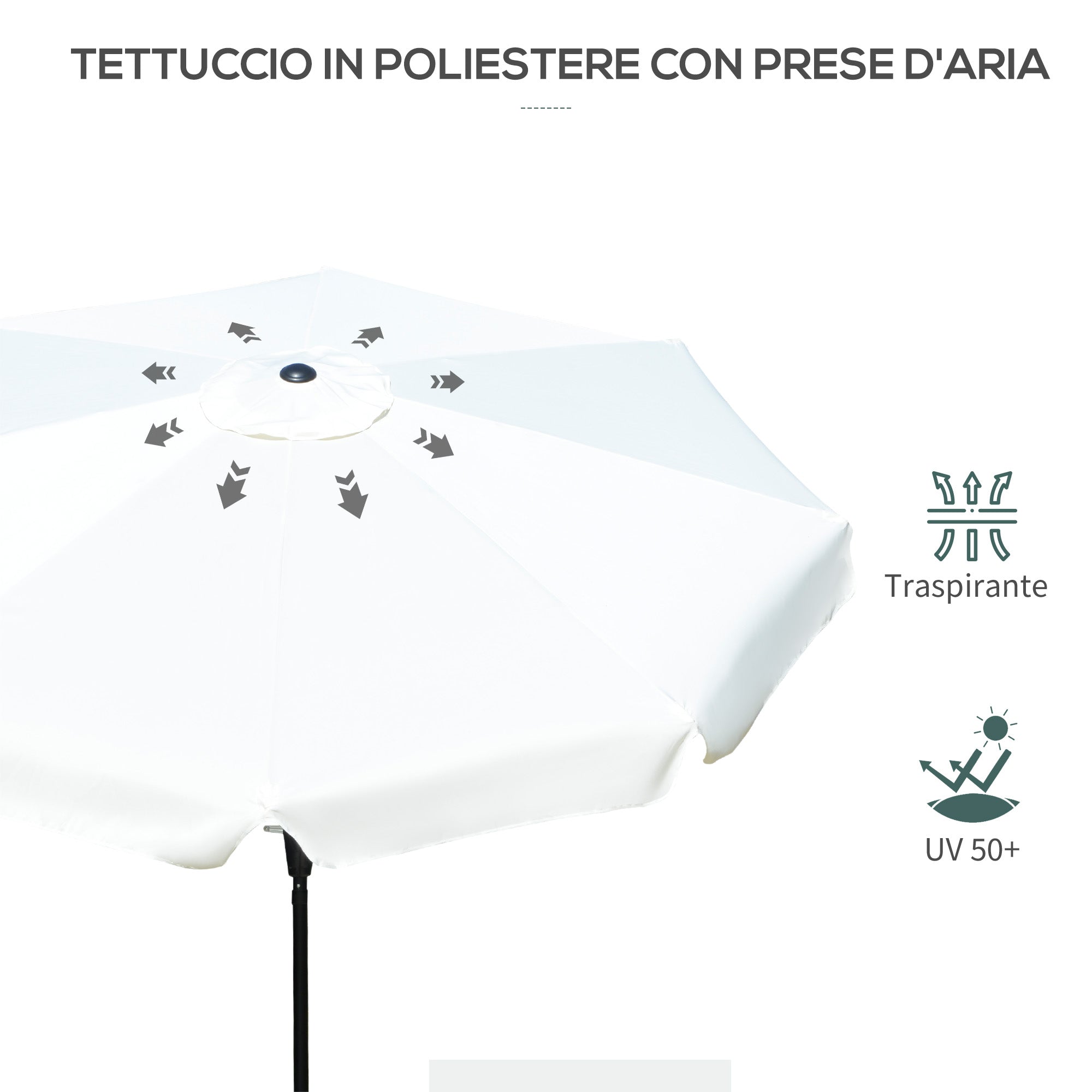 2.7m Round Garden Umbrella with Crank, Air Vent, Ruffle Edge, UV50+, Outdoor Umbrella with 8 Aluminum and Polyester Ribs, for Beach Balcony Terrace, Cream