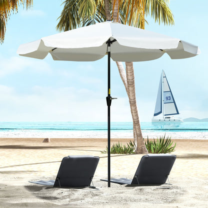 2.7m Round Garden Umbrella with Crank, Air Vent, Ruffle Edge, UV50+, Outdoor Umbrella with 8 Aluminum and Polyester Ribs, for Beach Balcony Terrace, Cream