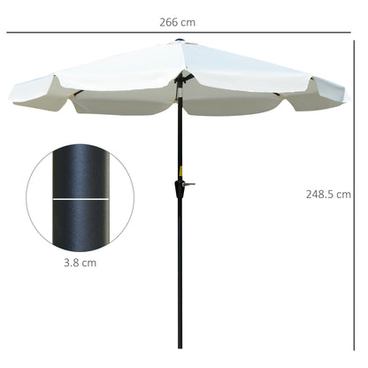 2.7m Round Garden Umbrella with Crank, Air Vent, Ruffle Edge, UV50+, Outdoor Umbrella with 8 Aluminum and Polyester Ribs, for Beach Balcony Terrace, Cream