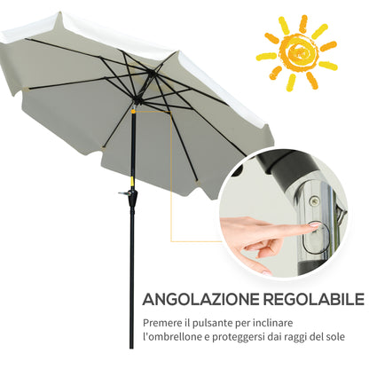 2.7m Round Garden Umbrella with Crank, Air Vent, Ruffle Edge, UV50+, Outdoor Umbrella with 8 Aluminum and Polyester Ribs, for Beach Balcony Terrace, Cream