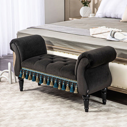 Padded Bench, Velvet Look, Luxury Bed Bench with Wooden Legs, Hallway Bench for Bedroom, up to 150 kg Load Capacity, Dark Grey, 117 x 40 x 58 cm