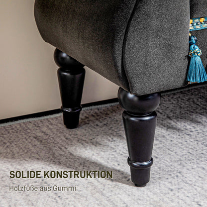 Padded Bench, Velvet Look, Luxury Bed Bench with Wooden Legs, Hallway Bench for Bedroom, up to 150 kg Load Capacity, Dark Grey, 117 x 40 x 58 cm