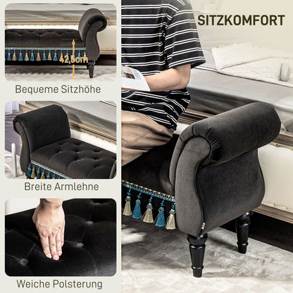 Padded Bench, Velvet Look, Luxury Bed Bench with Wooden Legs, Hallway Bench for Bedroom, up to 150 kg Load Capacity, Dark Grey, 117 x 40 x 58 cm