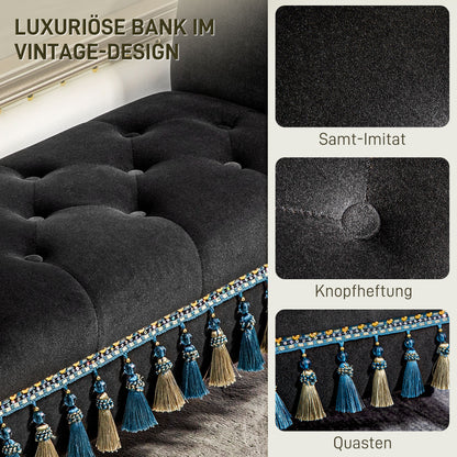 Padded Bench, Velvet Look, Luxury Bed Bench with Wooden Legs, Hallway Bench for Bedroom, up to 150 kg Load Capacity, Dark Grey, 117 x 40 x 58 cm