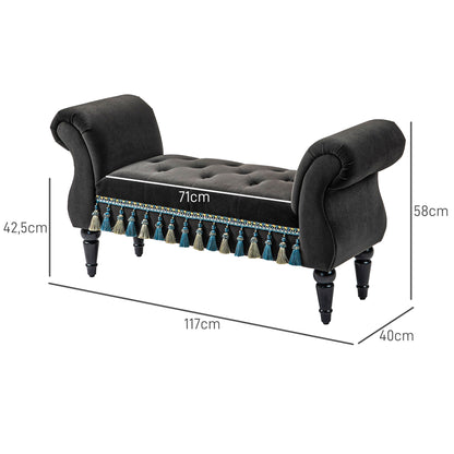 Padded Bench, Velvet Look, Luxury Bed Bench with Wooden Legs, Hallway Bench for Bedroom, up to 150 kg Load Capacity, Dark Grey, 117 x 40 x 58 cm