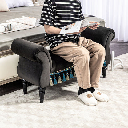 Padded Bench, Velvet Look, Luxury Bed Bench with Wooden Legs, Hallway Bench for Bedroom, up to 150 kg Load Capacity, Dark Grey, 117 x 40 x 58 cm