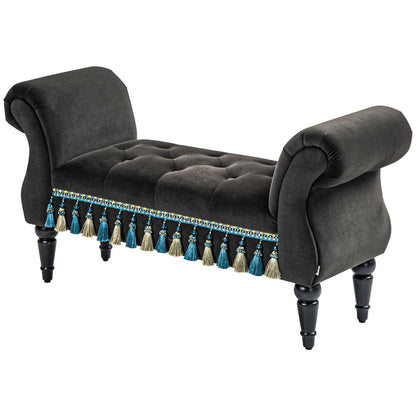 Padded Bench, Velvet Look, Luxury Bed Bench with Wooden Legs, Hallway Bench for Bedroom, up to 150 kg Load Capacity, Dark Grey, 117 x 40 x 58 cm