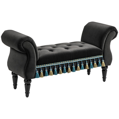 Padded Bench, Velvet Look, Luxury Bed Bench with Wooden Legs, Hallway Bench for Bedroom, up to 150 kg Load Capacity, Dark Grey, 117 x 40 x 58 cm