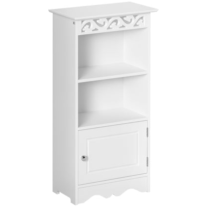 Floor Cabinet and 2-Shelf Cabinet with Door in White MDF Bathroom 40W x 23D x 80H cm White