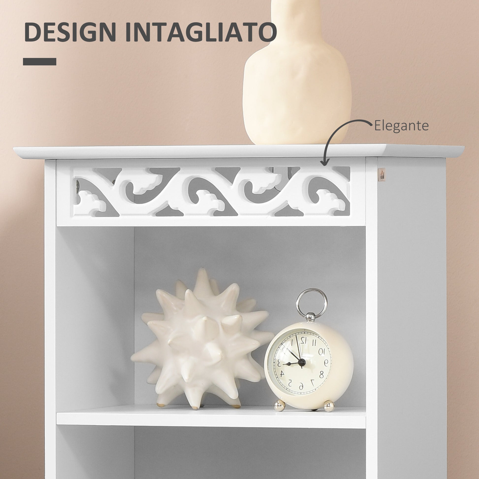 Floor Cabinet and 2-Shelf Cabinet with Door in White MDF Bathroom 40W x 23D x 80H cm White