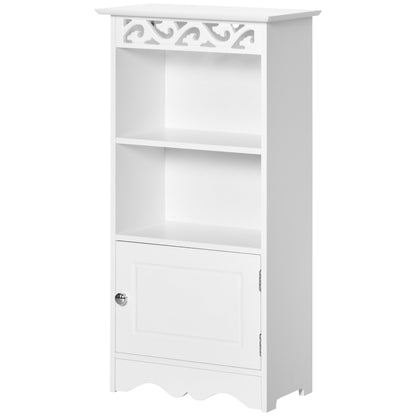 Floor Cabinet and 2-Shelf Cabinet with Door in White MDF Bathroom 40W x 23D x 80H cm White
